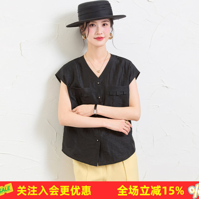 金菊【100%桑蚕丝】高级无袖纯色香云纱26年短款真丝夏季女式衬衫