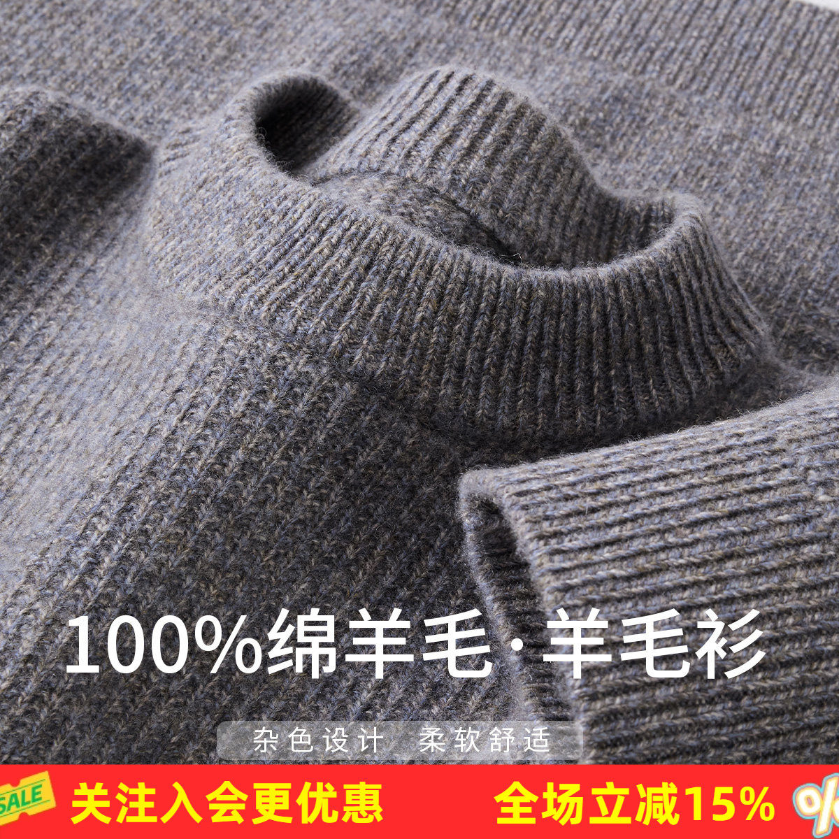 金菊【100%绵羊毛】加厚冬季新款圆领杂色宽松慵懒休闲男式羊毛衫