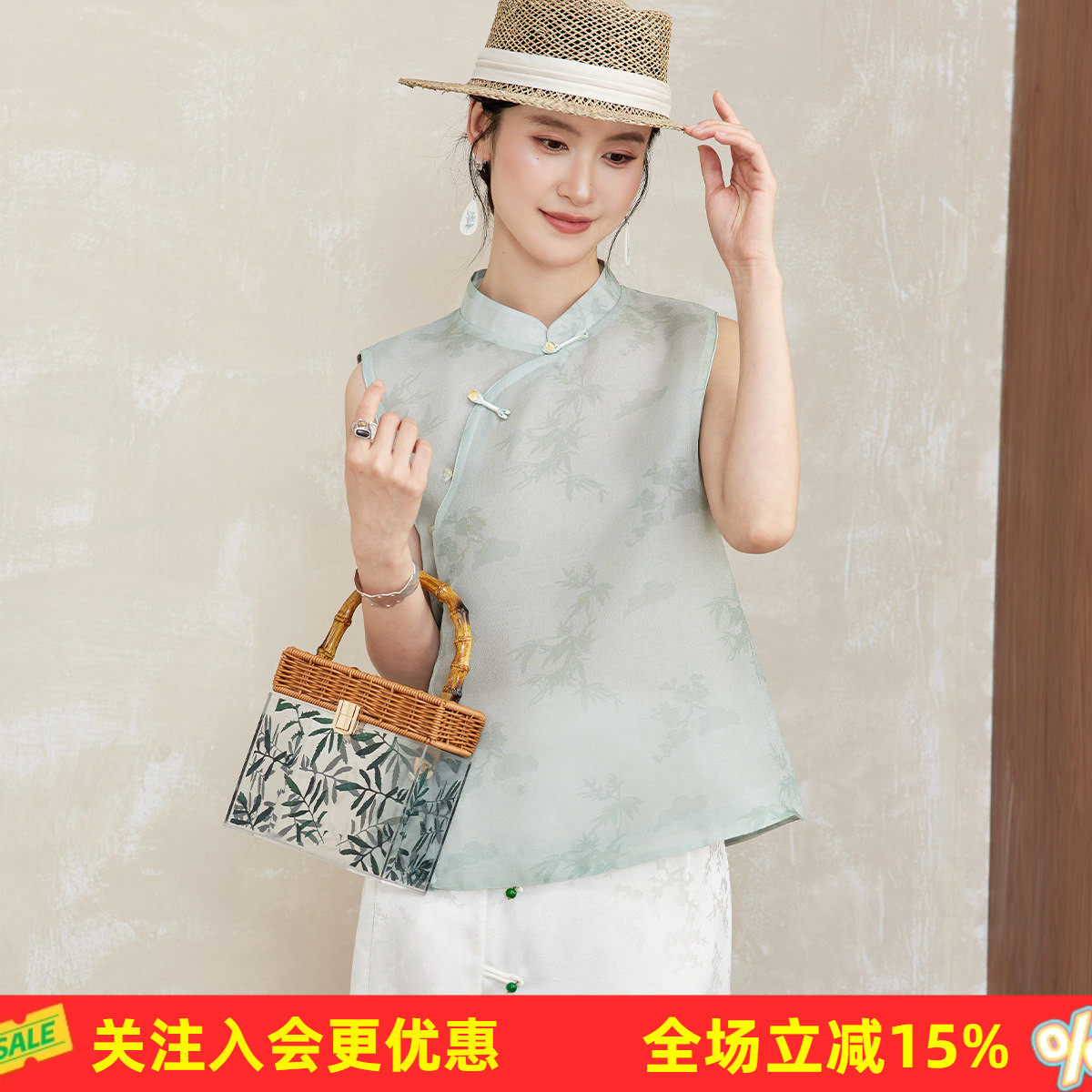 春夏季中国风女式马甲新中式印花背心百搭盘扣立领无袖马夹上衣