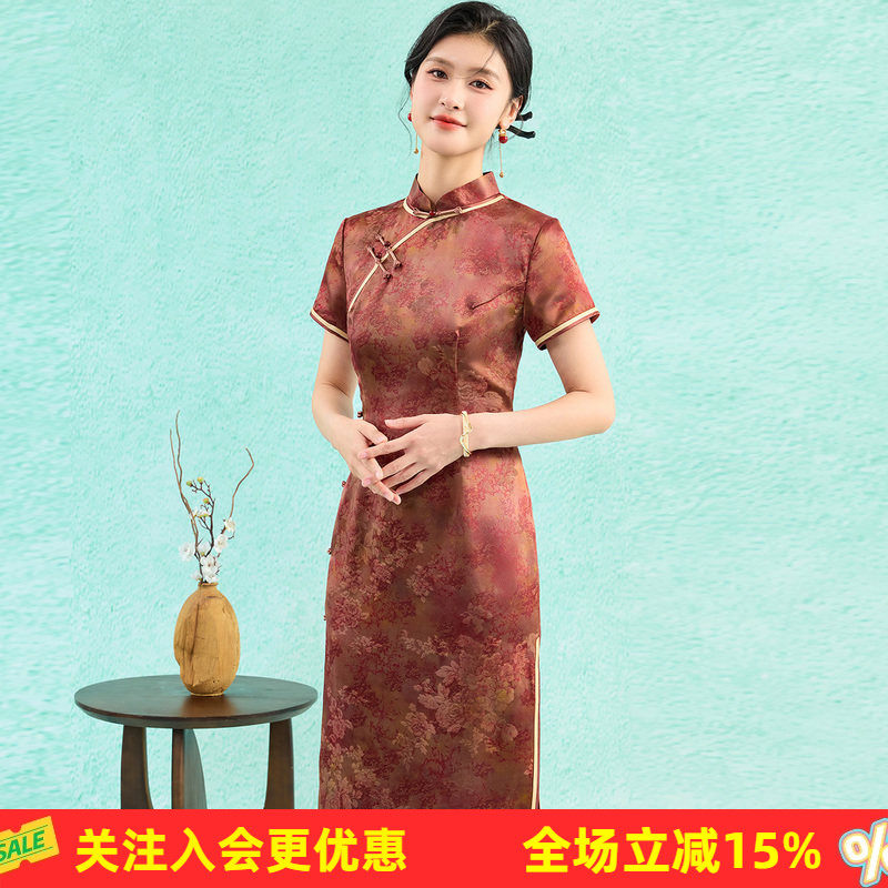 金菊开门红【19姆米桑蚕丝旗袍】26年复古韵味层次感一粒扣连衣裙
