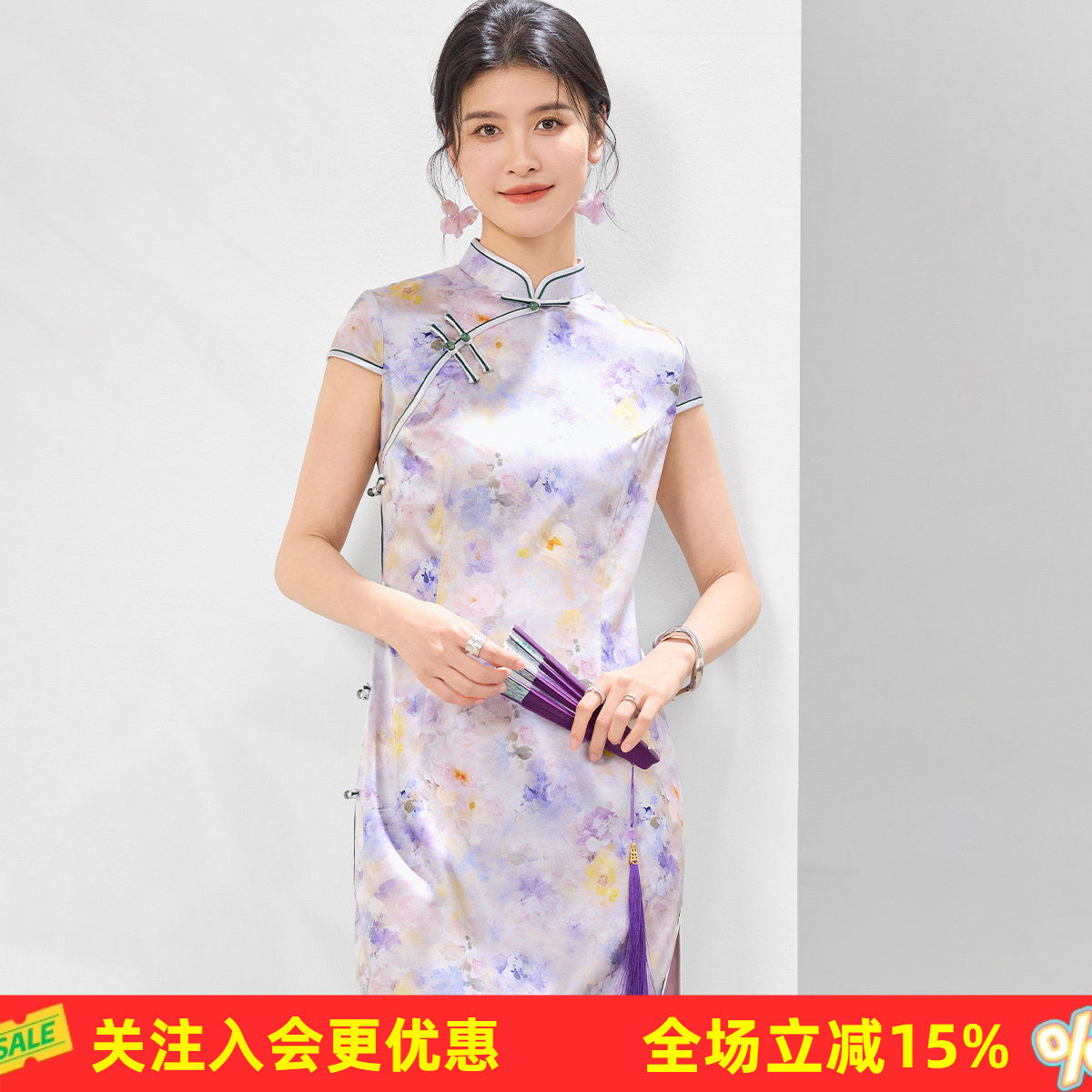 【桑蚕丝】高级感素雅夏季新款花卉印花新中式盘扣气质女式连衣裙