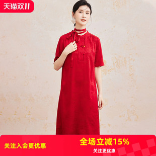 纯色桑蚕丝优雅女式 气质小立领春夏新款 盘扣 连衣裙 国风花式