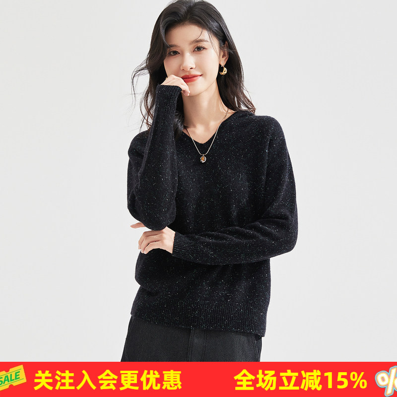 软糯舒适春秋特卖新款连帽卫衣针织纯色直筒大码套头羊毛衫通勤