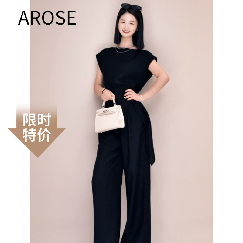 艾诺丝范范2025夏新款阔腿休闲裤不规则上衣两件套套装女Y683001
