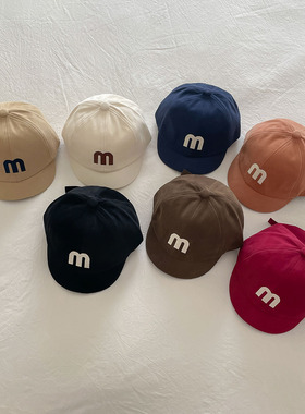 韩版大字母刺绣婴儿鸭舌帽子秋冬百搭男女宝宝凹造型纯色棒球帽潮