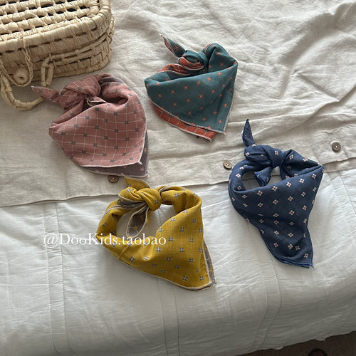 ins韩版宝宝棉围巾婴幼儿童百搭小方巾洋气口水巾凹造型三角围巾