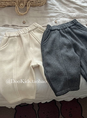 ins婴儿秋冬季加绒加厚弯刀裤男宝宝儿童宽松洋气运动裤长裤卫裤