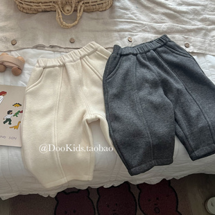 ins婴儿秋冬季加绒加厚弯刀裤男宝宝儿童宽松洋气运动裤长裤卫裤