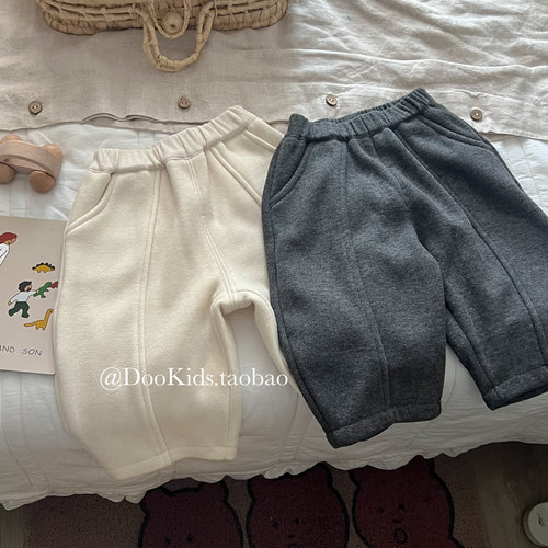 ins婴儿秋冬季加绒加厚弯刀裤男宝宝儿童宽松洋气运动裤长裤卫裤