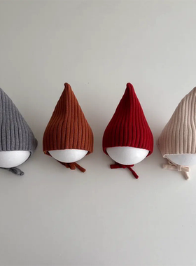 ins韩版婴儿帽子针织尖尖帽保暖护耳帽秋冬男女宝宝百搭毛线帽潮