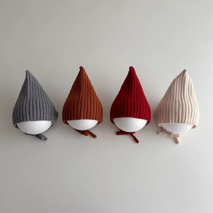 ins韩版婴儿帽子针织尖尖帽保暖护耳帽秋冬男女宝宝百搭毛线帽潮