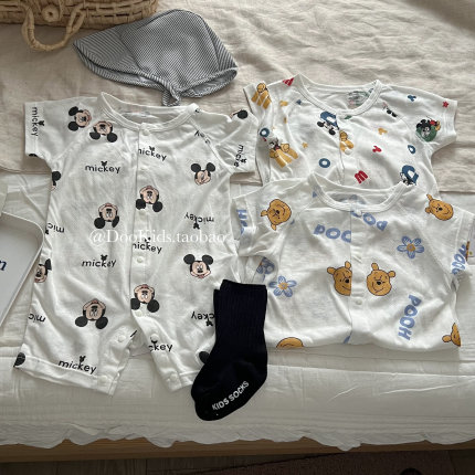 ins婴儿夏季薄款短袖卡通连体衣竹纤维睡衣男女宝宝空调服连体衣