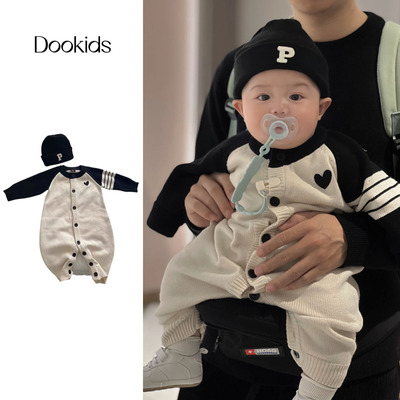 婴儿秋冬季爱心针织毛线连体衣