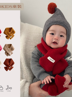 ins韩版宝宝纯色针织围脖冬季糖果色小标男女童百搭保暖交叉围巾