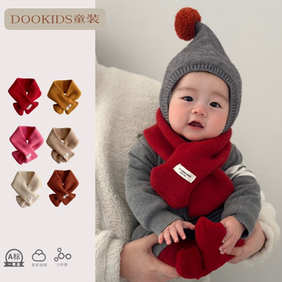 ins韩版宝宝纯色针织围脖冬季糖果色小标男女童百搭保暖交叉围巾