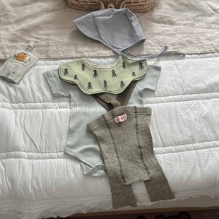 ins婴儿夏季坑条短袖哈衣包屁衣韩版举重裤短裤男女宝宝外出套装