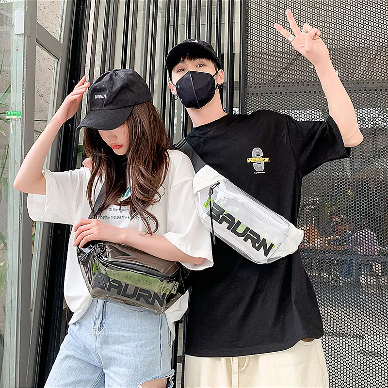 ins潮小包超火单肩腰包女街头潮流个性斜挎包pvc透明小挎包胸包男