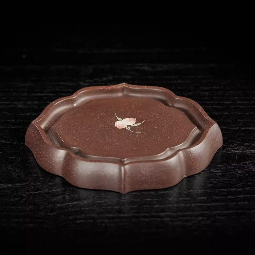 宜兴紫砂壶承泥绘海棠壶承精品
