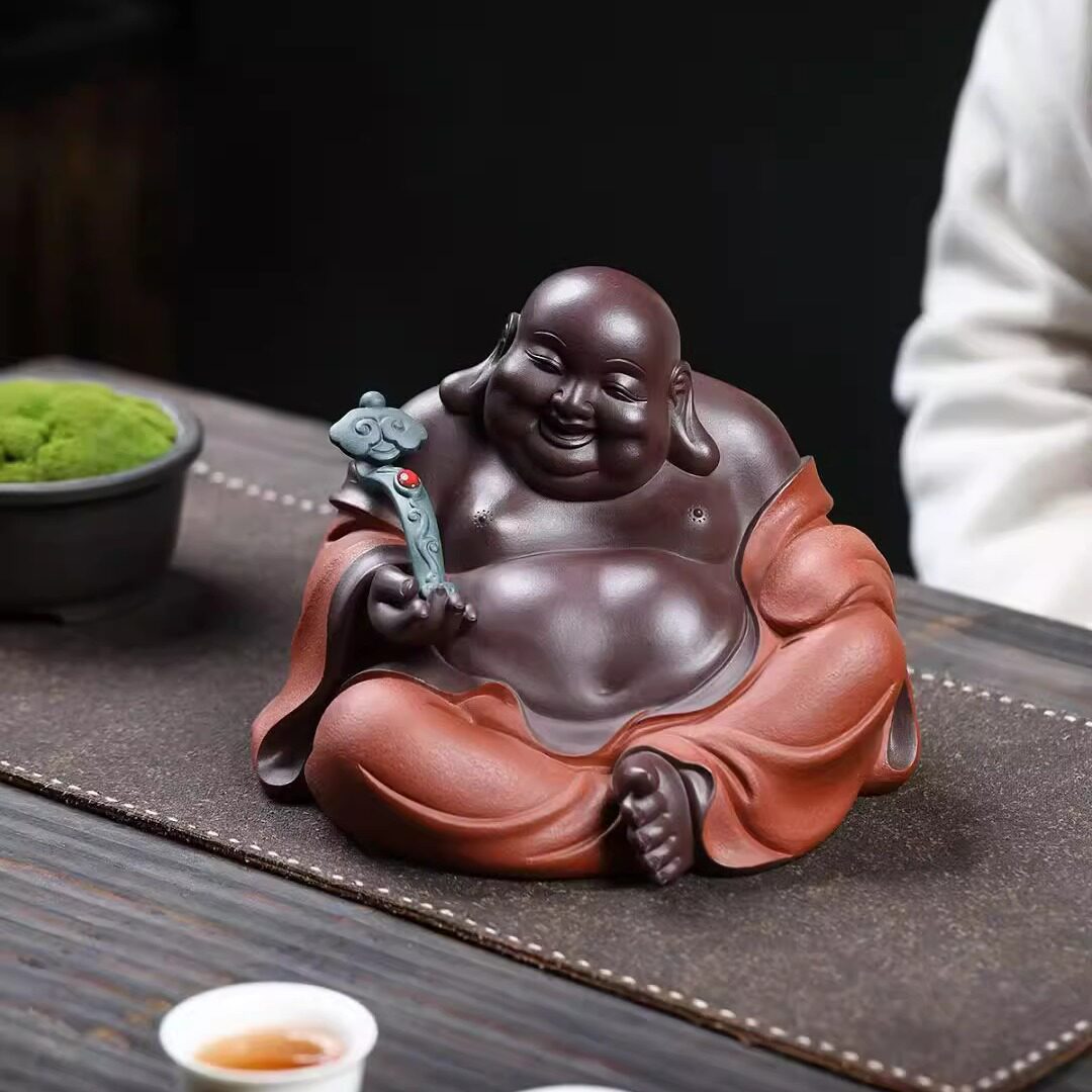 紫砂茶宠【如意弥勒佛】精品可养
