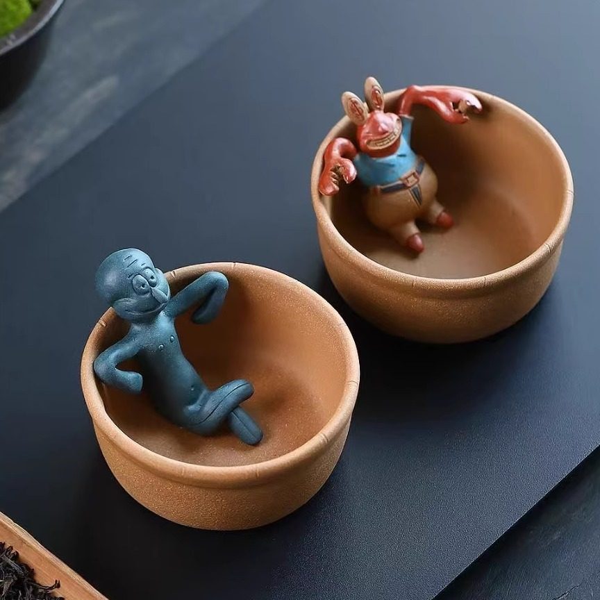 宜兴紫砂茶宠章鱼哥蟹老板茶杯