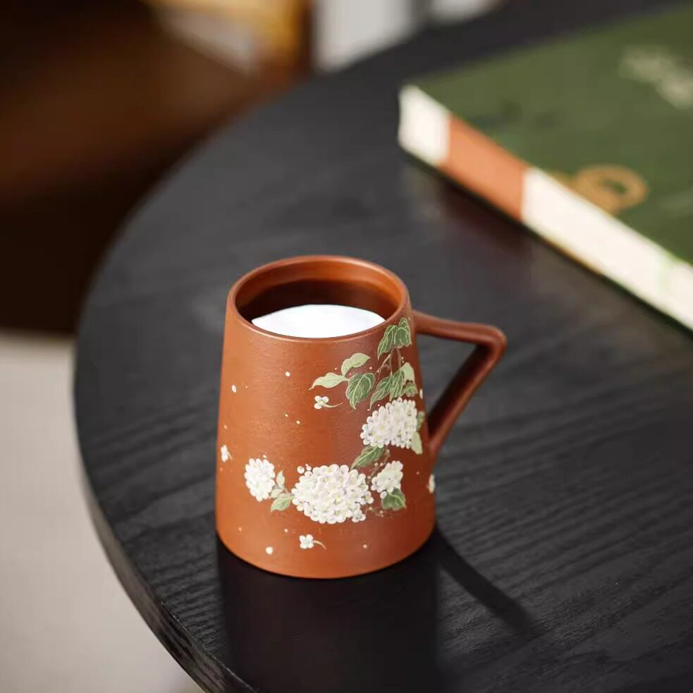 紫砂茶杯泥绘琇球花主人杯精品