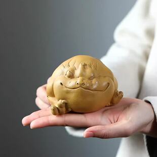 宜兴紫砂茶宠【独具慧眼金蟾】精品金蟾手工招财可养茶桌摆件送礼