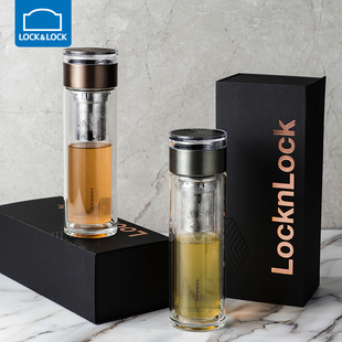 乐扣乐扣茶水分离双层玻璃水杯子lock简约耐热男士 商务泡茶LLG599