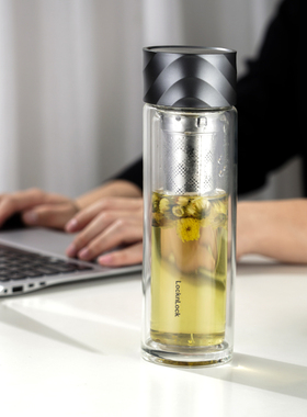 乐扣乐扣茶水分离悟味双层玻璃水杯子便携简约男士商务车载LLG598