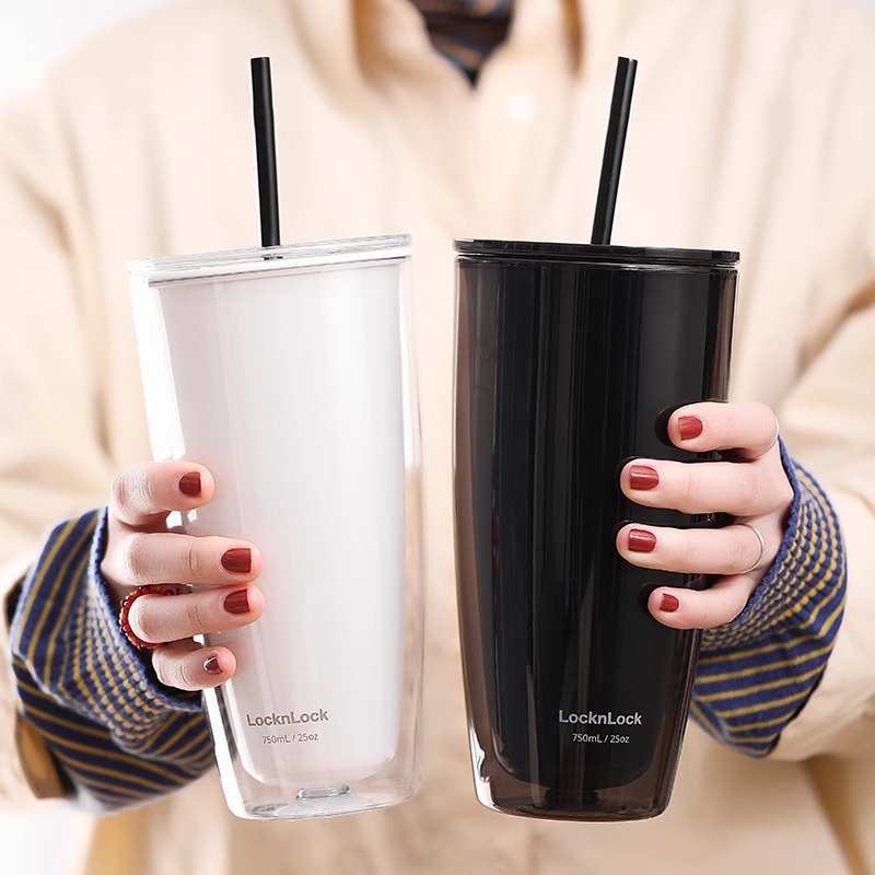 2025乐扣乐扣果汁吸管杯大人ins风少女心大容量塑料可爱奶茶水杯