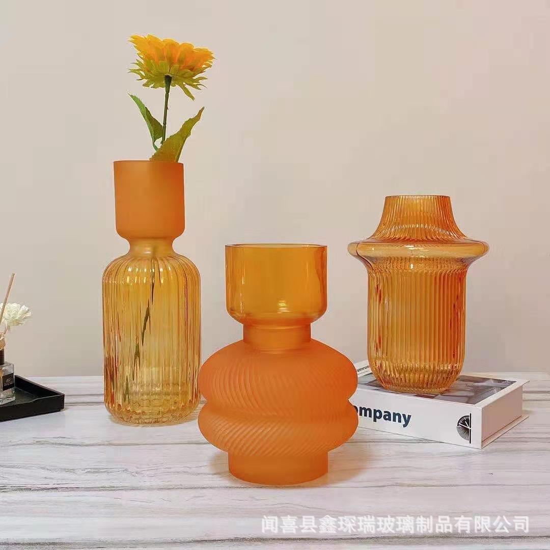 欧式创意透明彩色磨砂玻璃花瓶客厅摆件干花插花餐桌电视柜装饰品