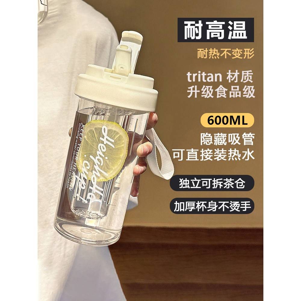 Tritan水杯2025新款女孩高颜值便携杯透明大容量便携式吸管杯夏季