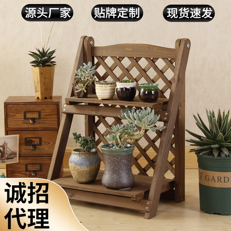 双层置物架 木制折叠花架 实木花架 直销长期提供 防腐木杉木