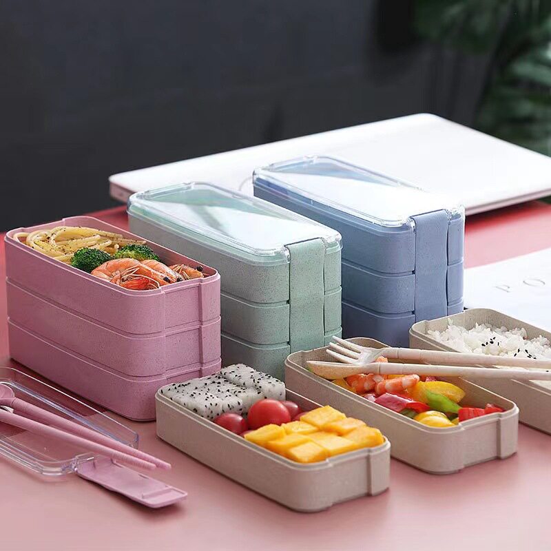 小麦秸秆饭盒创意式三层密封