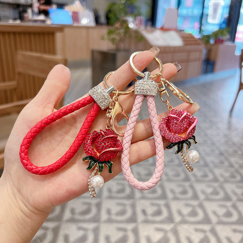 创意镶钻玫瑰花钥匙扣金属花朵