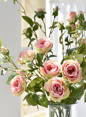 知根 假花玫瑰仿真花束客厅落地装饰花 绢花室内餐桌花卉摆设
