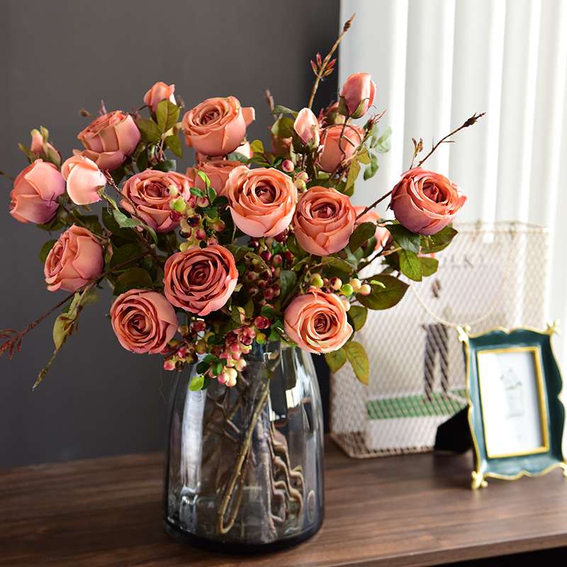客厅玫瑰花仿真花假花花束摆件