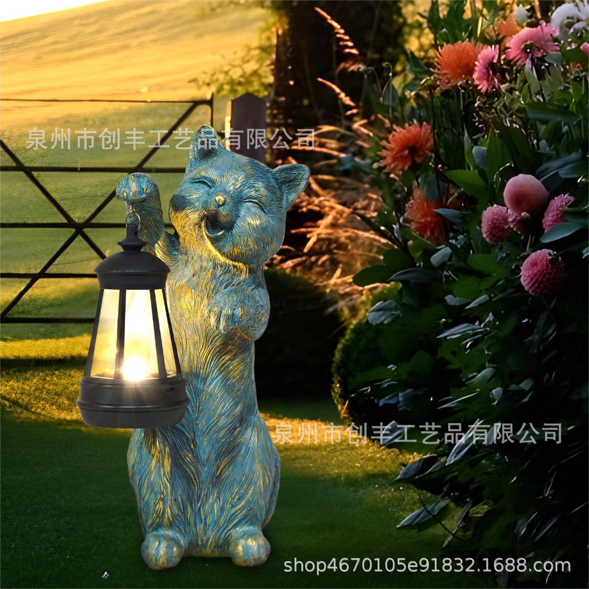 户外太阳能庭院灯摆件小猫提灯