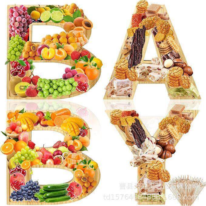 竹制字母托盘熟食板零食点心展示盘生日派对甜品收纳盘装饰木托盘