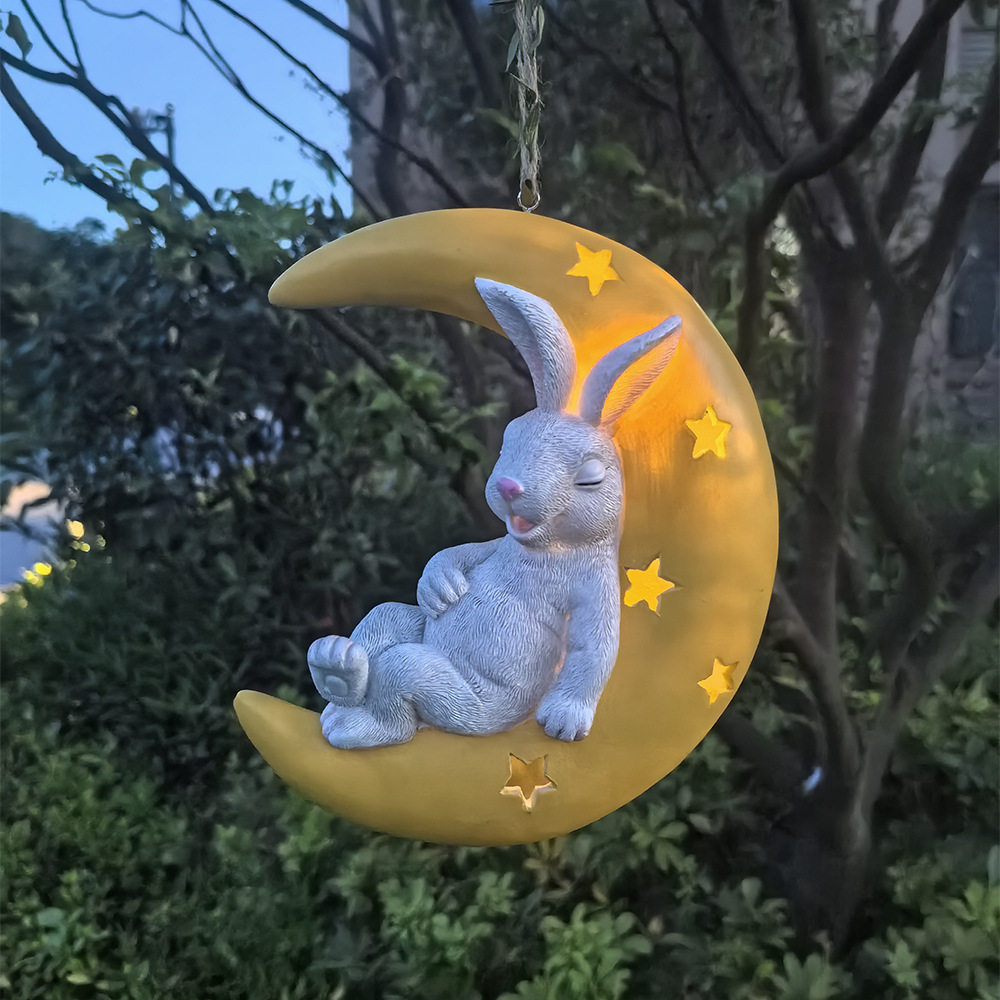 可爱兔子月亮太阳能挂件户外花园