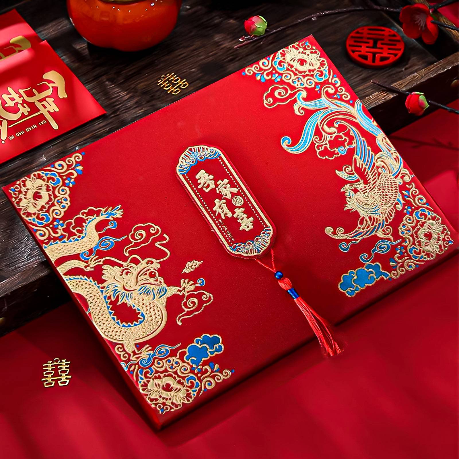 中式流苏结婚礼金薄高档磨砂金葱