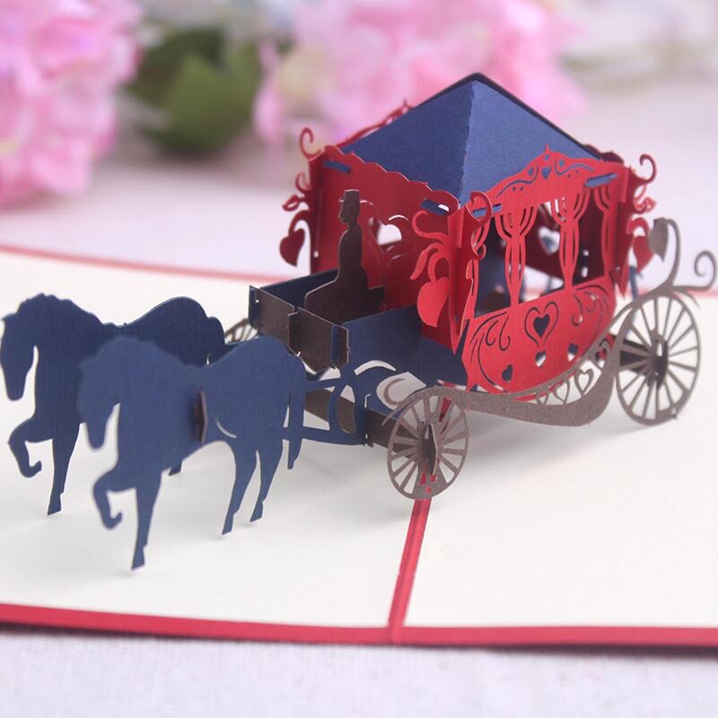 供应立体贺卡小商品3D马车创意