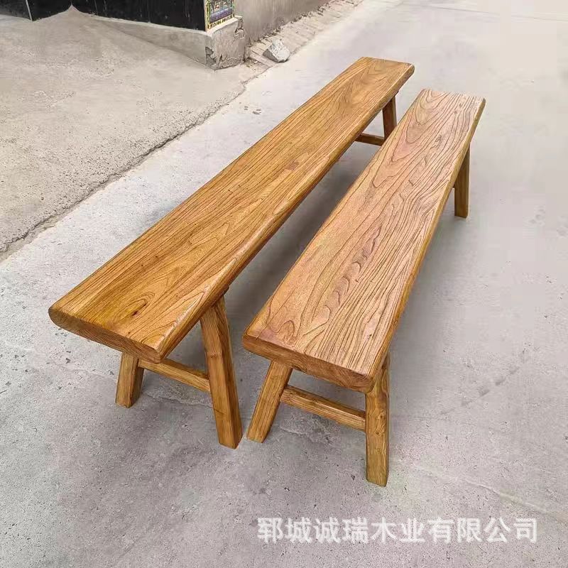 北方老榆木长条凳原木色双人位