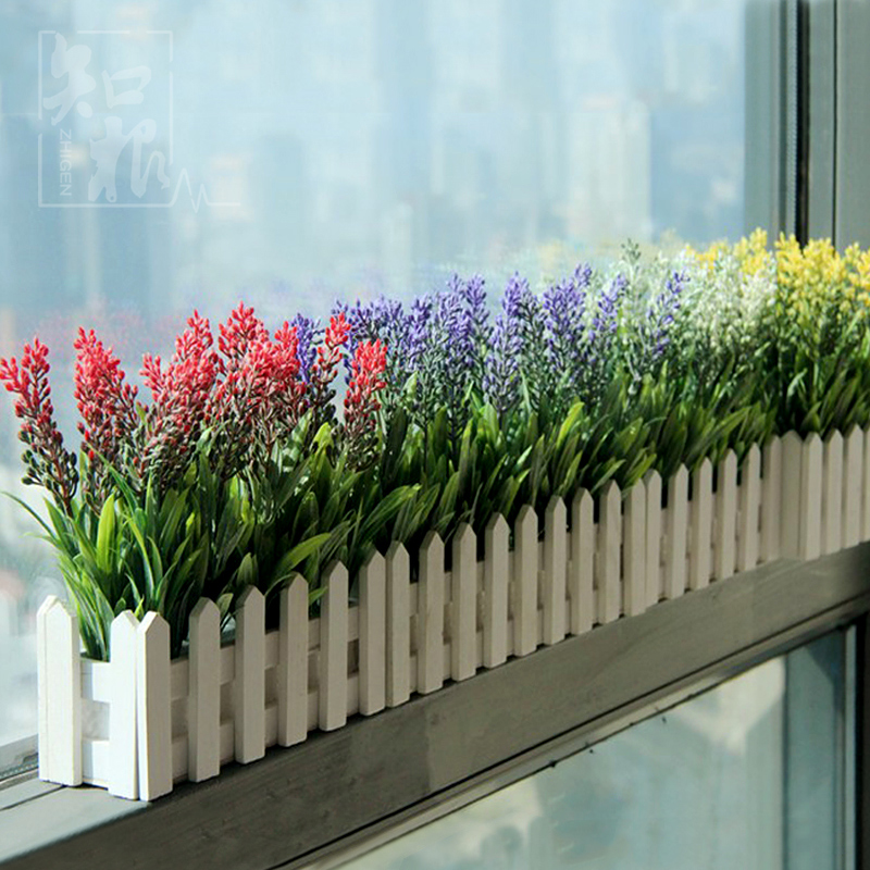 知根 仿真植物薰衣草栅栏套装塑料花 假花客厅田园风格装饰花艺