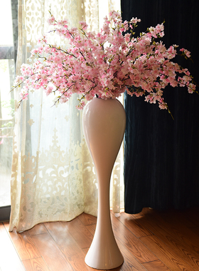 知根 现代时尚花瓶 客厅落地白色大花瓶 家居摆设装饰插花瓶花器