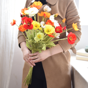 10枝价 田园高仿真花虞美人假花绢花客厅装饰花餐桌摆设花卉
