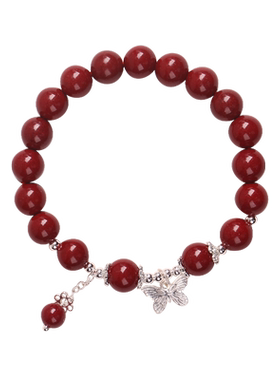 正品天然朱砂手串女款纯银蝴蝶转运珠手链轻奢送女友闺蜜饰品礼物