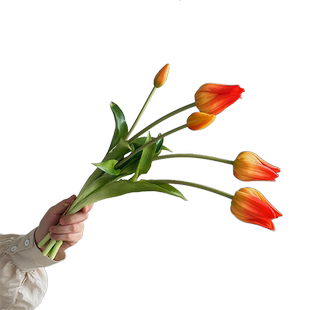 手感保湿郁金香仿真花摆件ins假花装饰摆设粉色花束客厅桌面插花