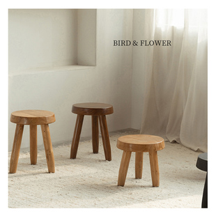 创意客厅简约多用侘寂老榆木小圆凳实木矮凳宝宝椅民宿家具垫脚凳