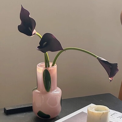 玉色玻璃芬顿花瓶法式中古轻奢可水培客厅玄关装饰摆饰乔迁礼物
