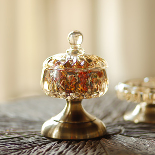 美式 复古玻璃糖果罐客厅茶几储物罐带盖家用样板房摆件 鸟与花家